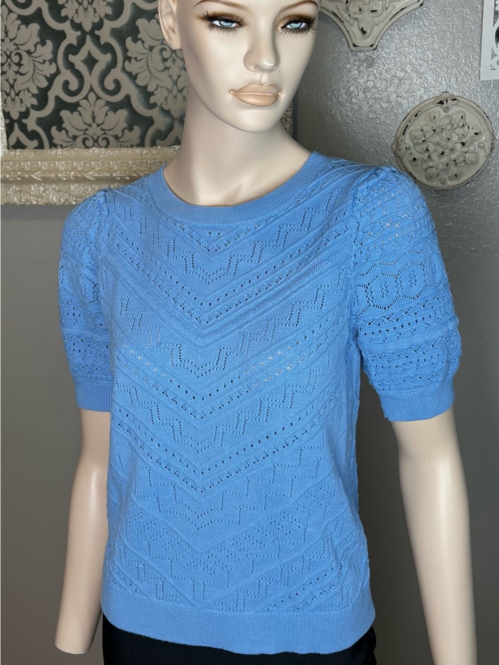 LOFT Sky Blue Knit Short Sleeve Top - Picture 7 of 12